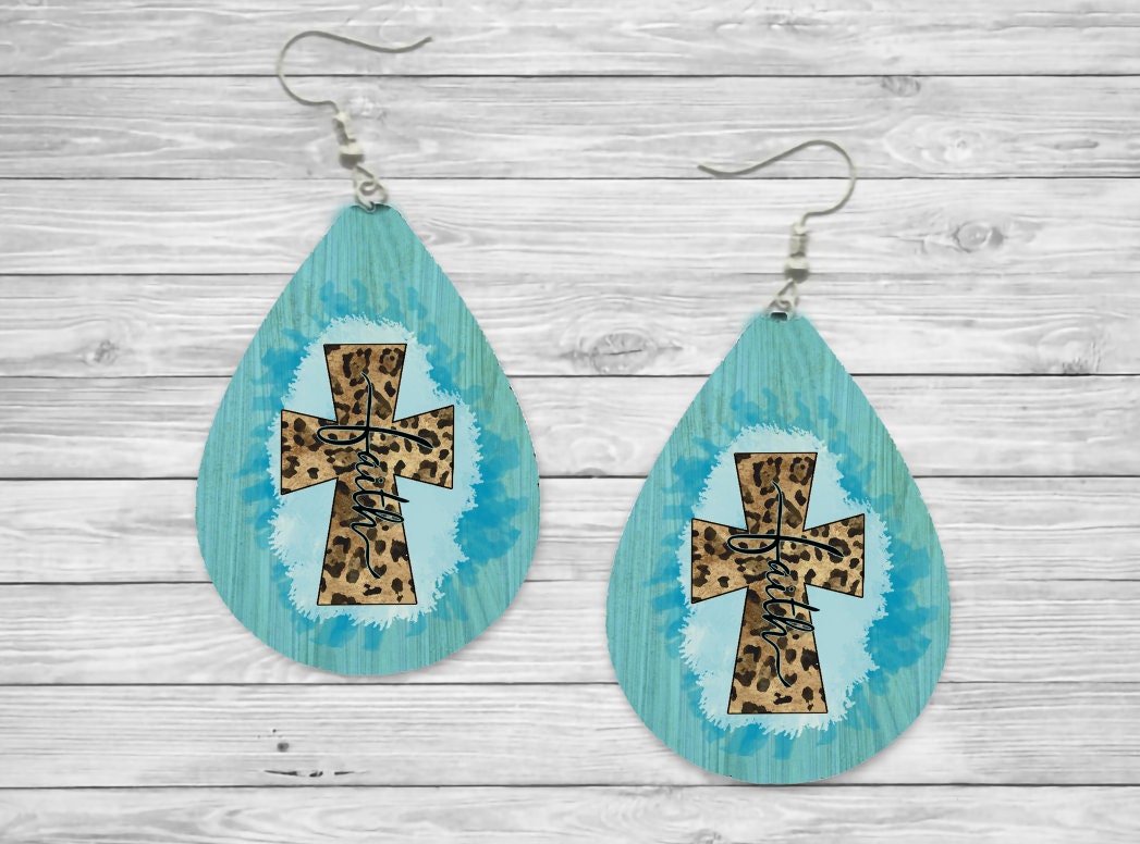 Faith Turquoise cross Teardrop Earrings / Teardrop Dangle Earrings / Jewelry