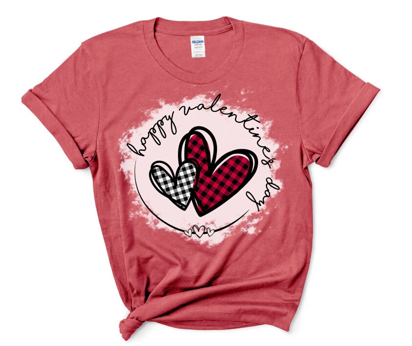 Happy Valentines Day T-Shirt | Heather Red Bleached Gildan Softstyle