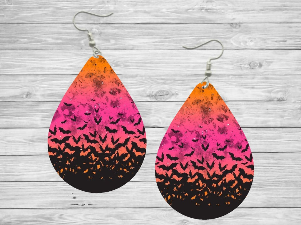 Halloween Colorful Bats Teardrop Earrings / Teardrop Dangle Earrings / Jewelry