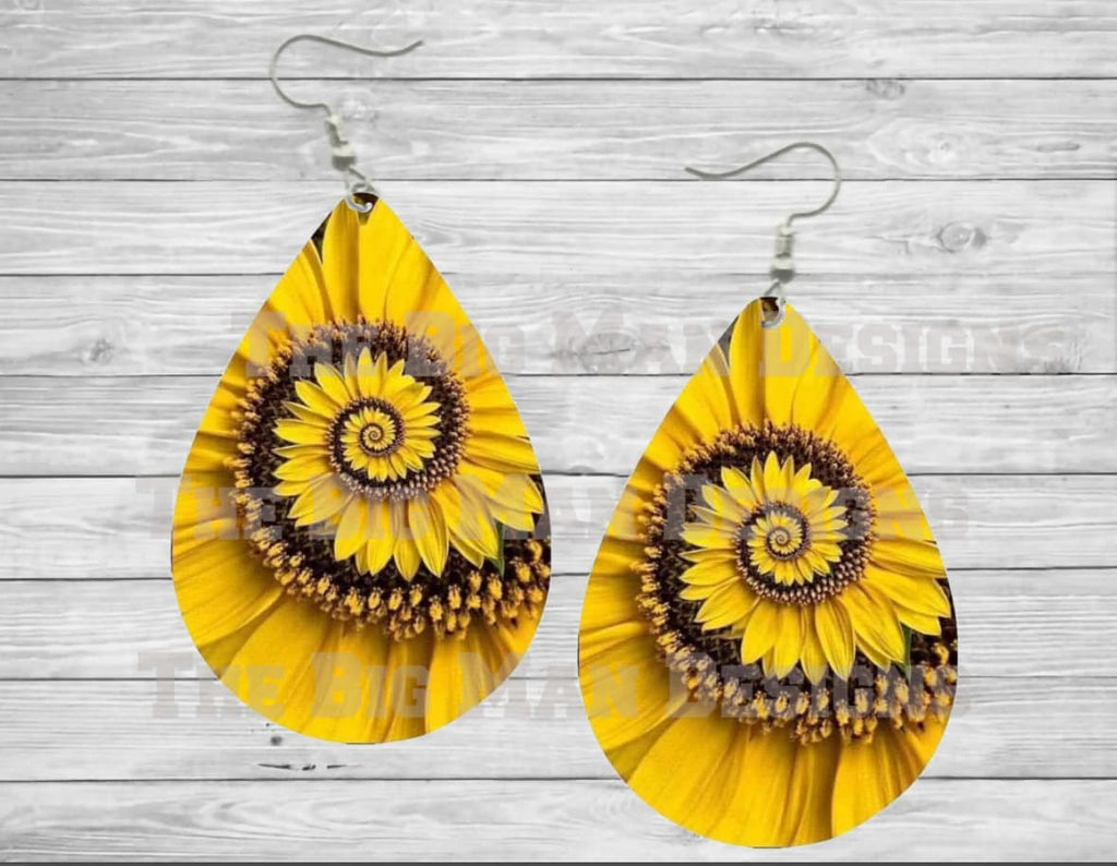 Sunflower Spiral Teardrop Earrings / Teardrop Dangle Earrings / Jewelry