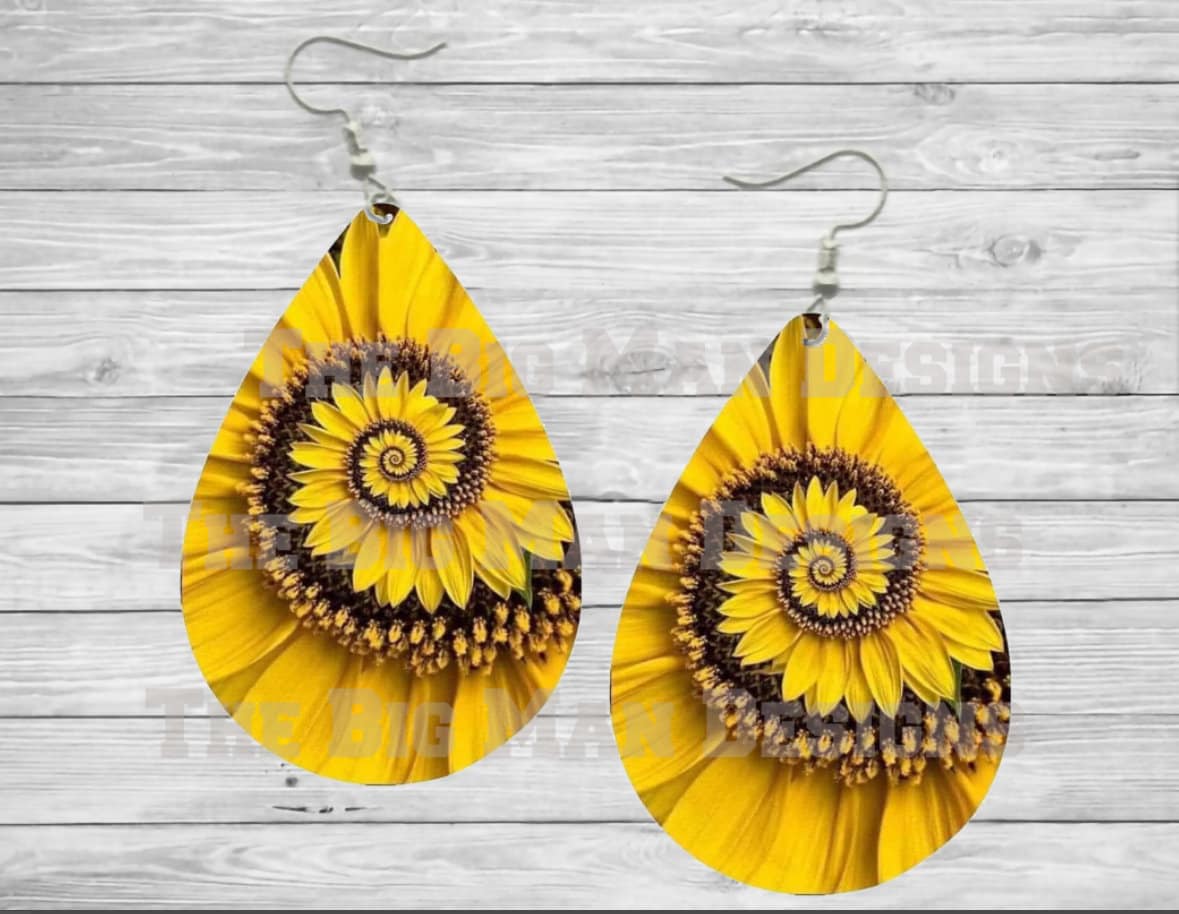 Sunflower Spiral Teardrop Earrings / Teardrop Dangle Earrings / Jewelry