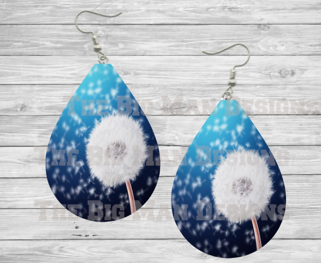 Dandelion Blue Teardrop Earrings / Teardrop Dangle Earrings / Jewelry