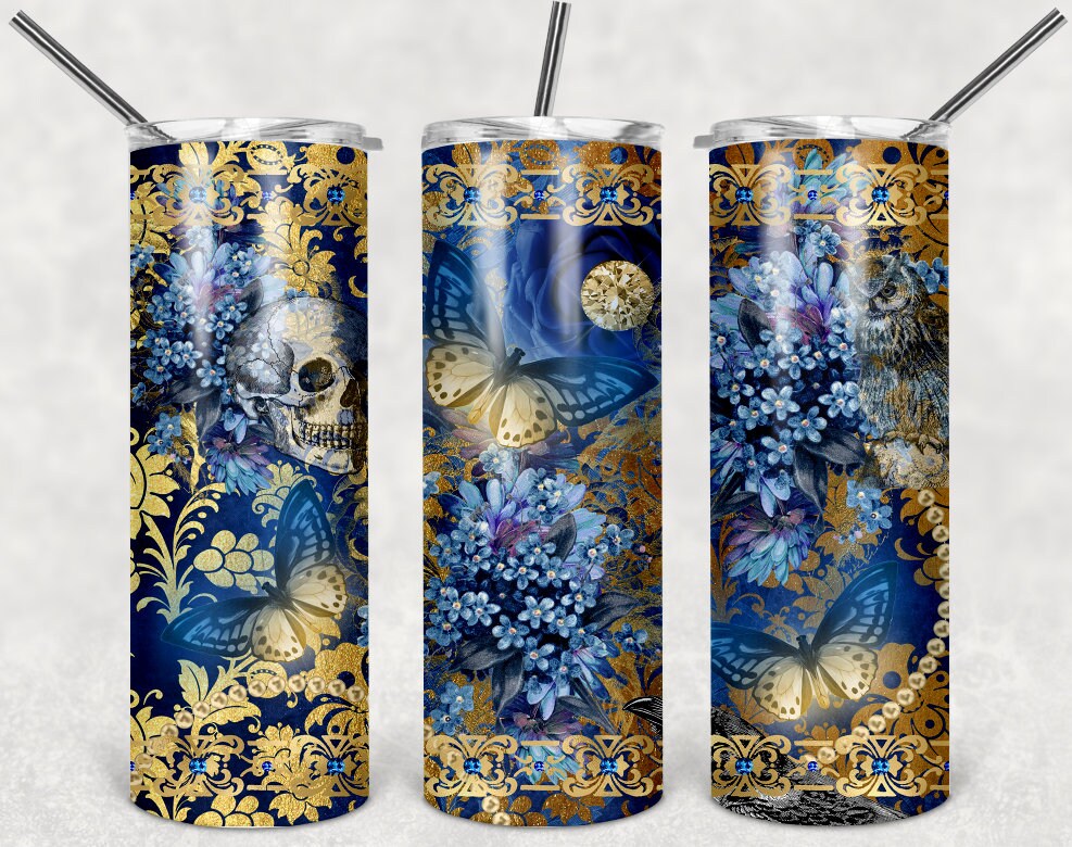 Midnight Gold Butterfly Personalized 20 oz skinny Tumbler