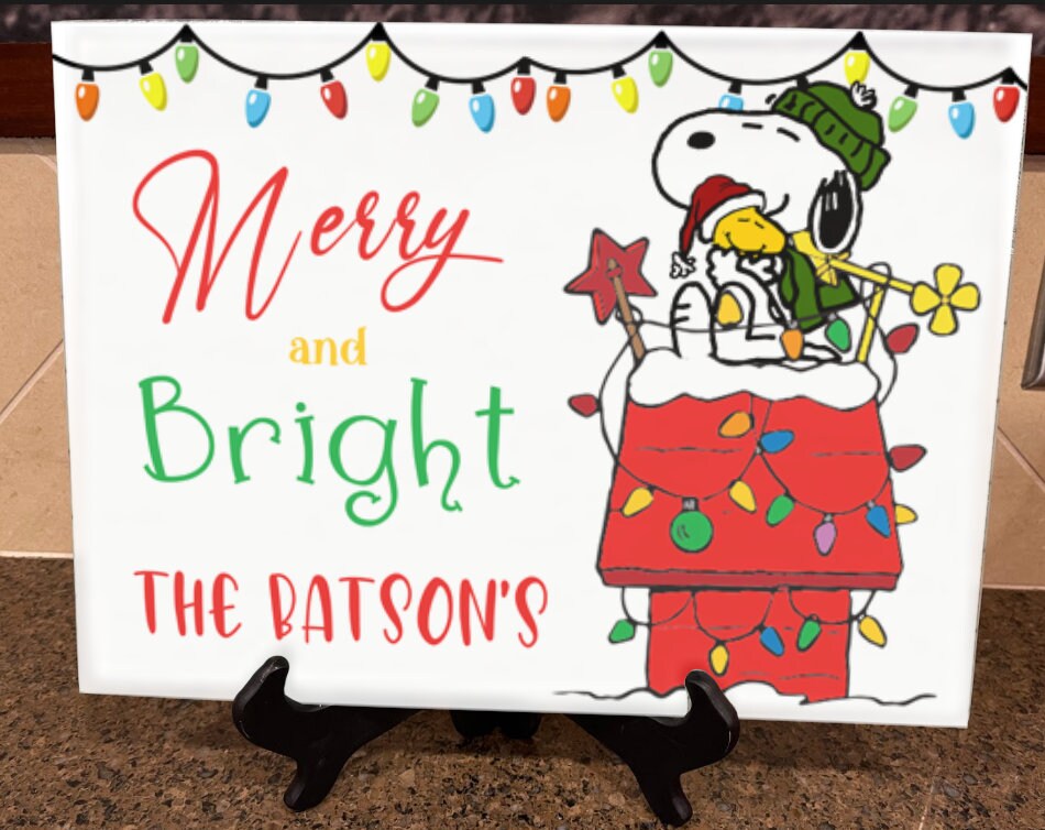 Christmas Snoopy Personalized Cookie Tray | Santa Cookie Plate | Glass Cutting Board | Cutting Boards | Cutting Board Personalized