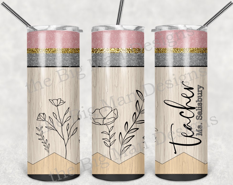 Teacher Appreciation Light Boho Pencil Personalized 20 oz skinny Tumbler