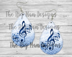Blue Marble Music Notes Earrings| Dark Night Music Notes Earrings |Teardrop Earrings / Teardrop Dangle Earrings / Jewelry