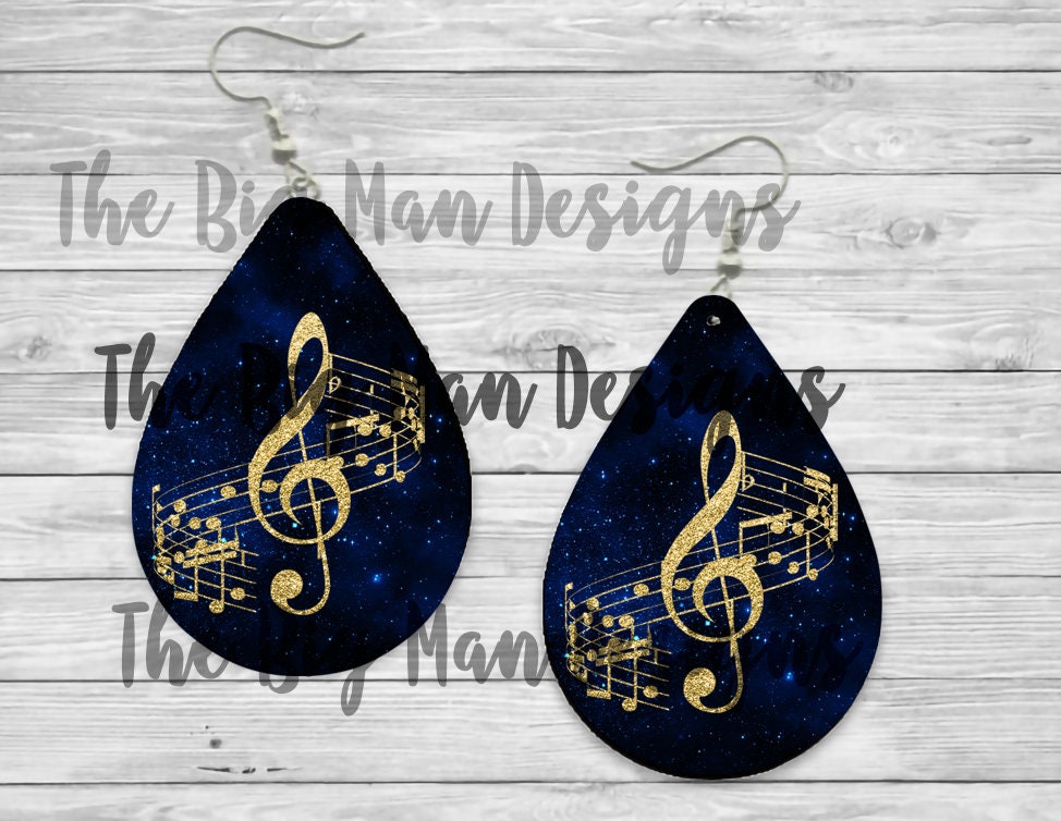 Blue Marble Music Notes Earrings| Dark Night Music Notes Earrings |Teardrop Earrings / Teardrop Dangle Earrings / Jewelry