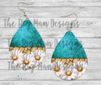Daisy and Faux Glitter Earrings |Teardrop Earrings / Teardrop Dangle Earrings / Jewelry