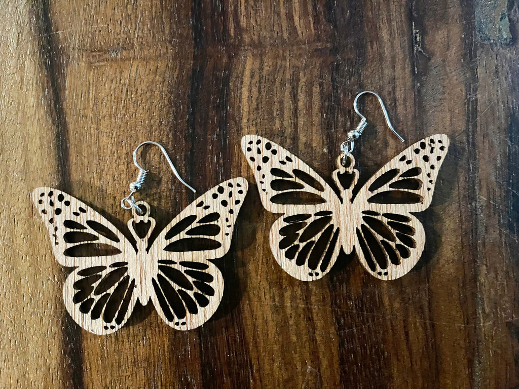 Wood Earrings for woman, Wooden Earrings, Natural Wooden Earrings, Laser Cut Earrings, Lightweight Earrings, Butterfly Earrings