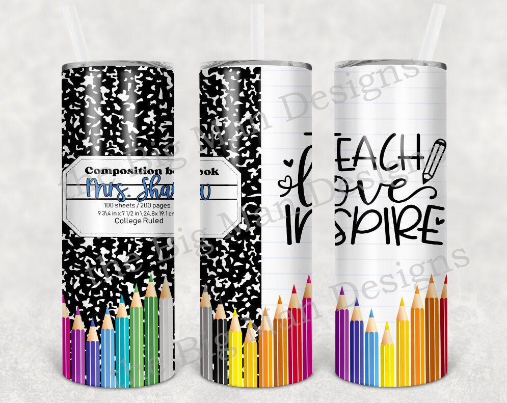 Teacher Appreciation Composition Notebook Personalized 20 oz skinny Tumbler