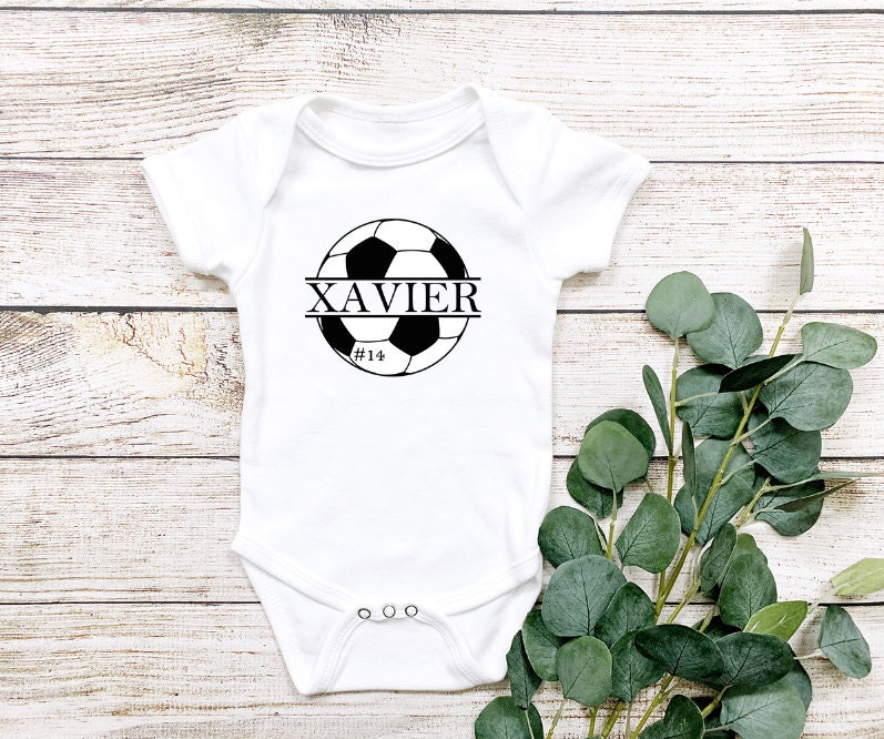 Personalized Soccer Baby Onesie - Custom Name & Number, Gerber Cotton