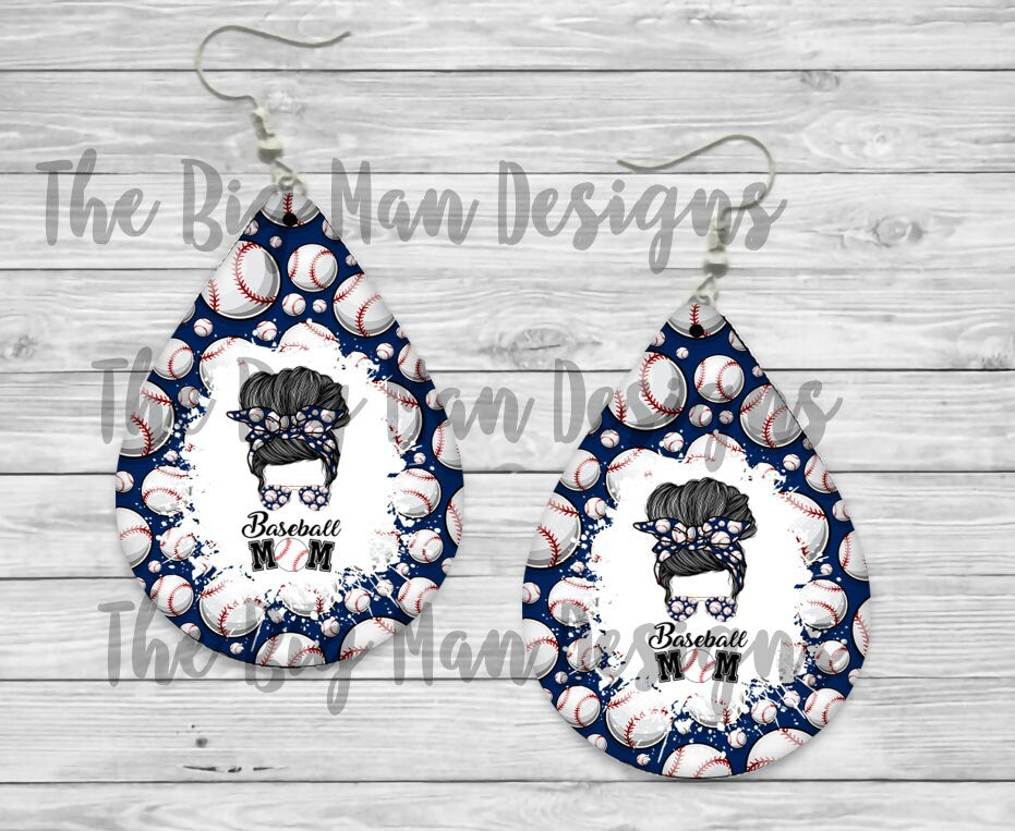 Blue Baseball Mom Teardrop Earrings / Teardrop Dangle Earrings / Handmade Jewelry