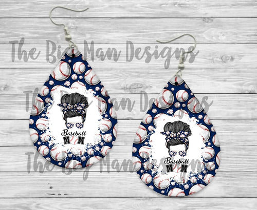 Blue Baseball Mom Teardrop Earrings / Teardrop Dangle Earrings / Handmade Jewelry
