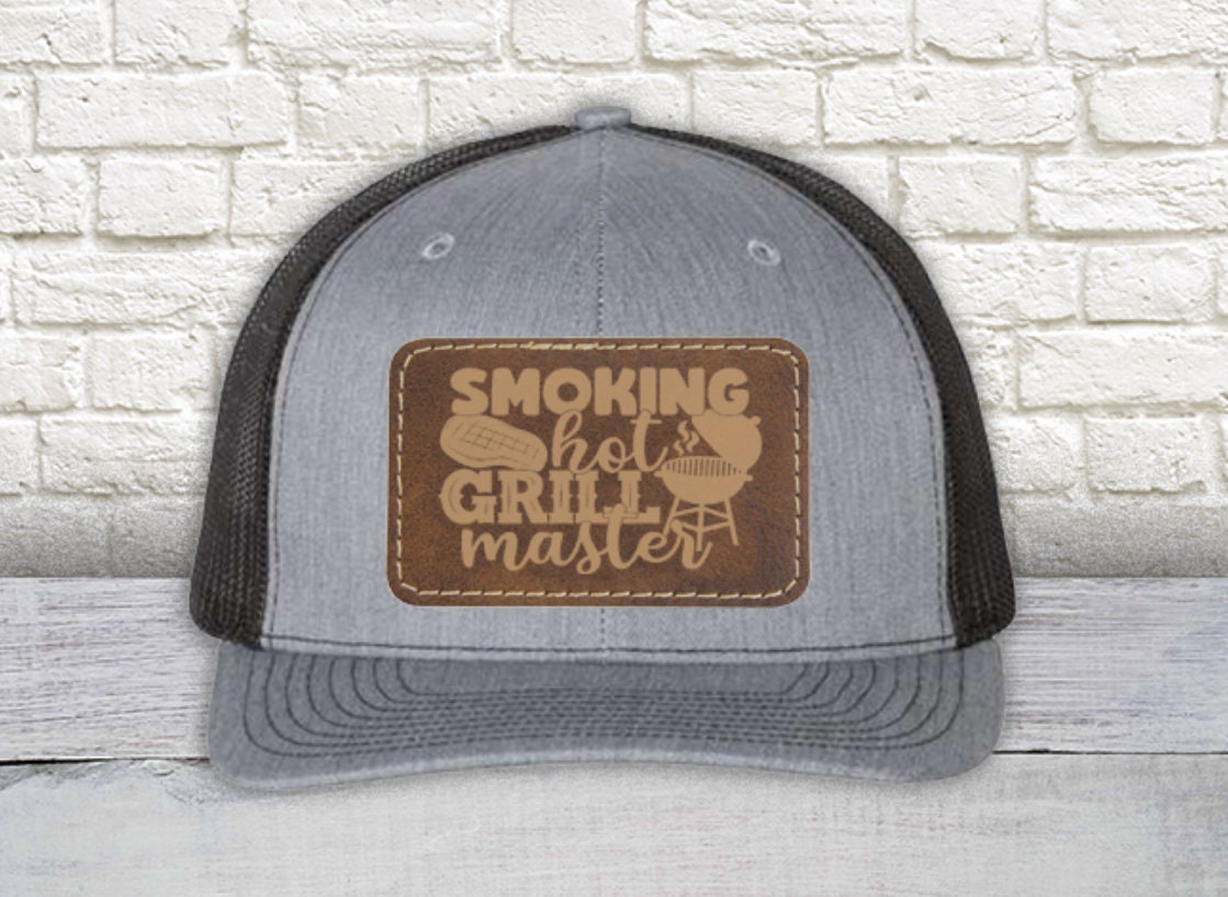 Smokin' Hot Grill Master Leather Patch Hat - Richardson 112 Snapback Trucker Hat | Richardson 112 Snapback Trucker Hat | Dad Hat | Patch Hat