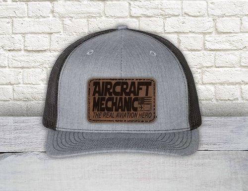 Aircraft Mechanic, The Real Aviation Hero Patch Hat - Richardson 112 Snapback Trucker Hat | Airplane Mechanic's Hat | Patch Hat