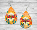 Vibrant dragonfly Teardrop Sublimated Earrings - orange, teal, and Yellow Delight / Teardrop Dangle Earrings/ Jewelry