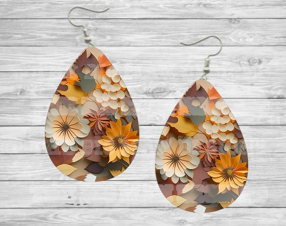 Vibrant Fall 3D Paper Flowers Teardrop Earrings | Teardrop Dangle Earrings | Jewelry