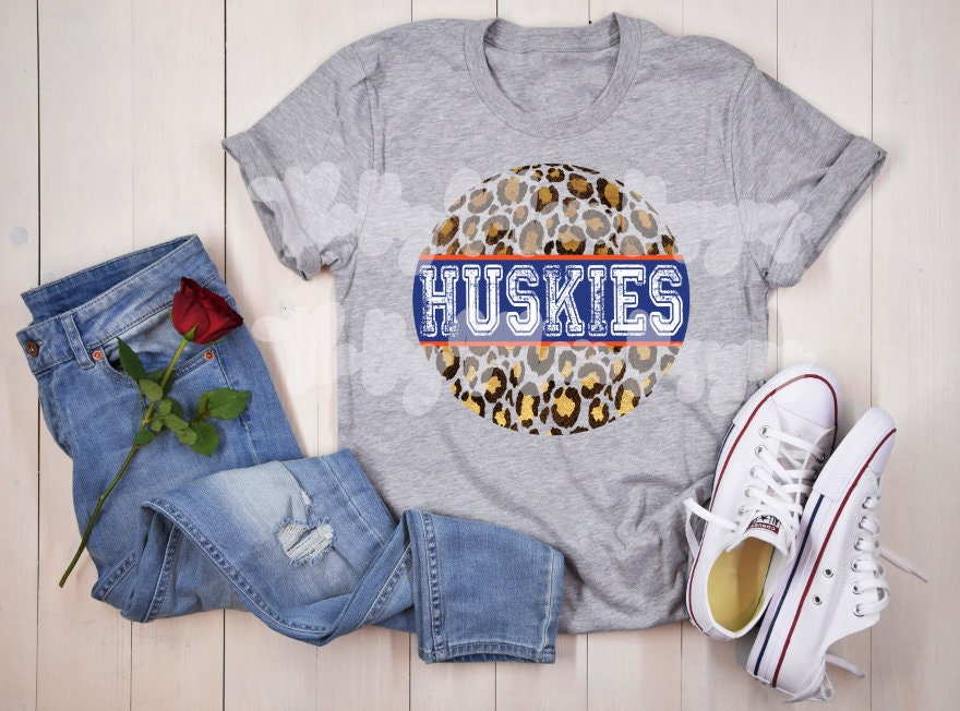 Huskies HCU Leopard Circle T-Shirt | Houston Christian University Huskies Spirit Shirt