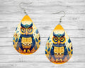 Vibrant Owl Teardrop Sublimated Earrings - Blue and Yellow Delight / Teardrop Dangle Earrings/ Jewelry