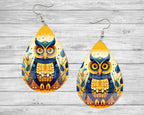 Vibrant Owl Teardrop Sublimated Earrings - Blue and Yellow Delight / Teardrop Dangle Earrings/ Jewelry