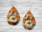 Vibrant Fall 3D Pumpkin and Paper Flowers Teardrop Earrings | Teardrop Dangle Earrings | Jewelry
