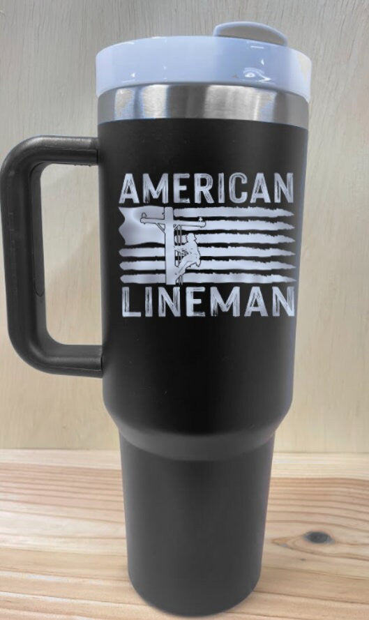 Personalized Lineman 40 oz Stainless Steel Tumbler with Handle
