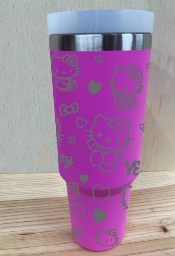 Cartoon Kitty Personalized 40 oz Tumbler, Stainless Steel with Lid & Straw