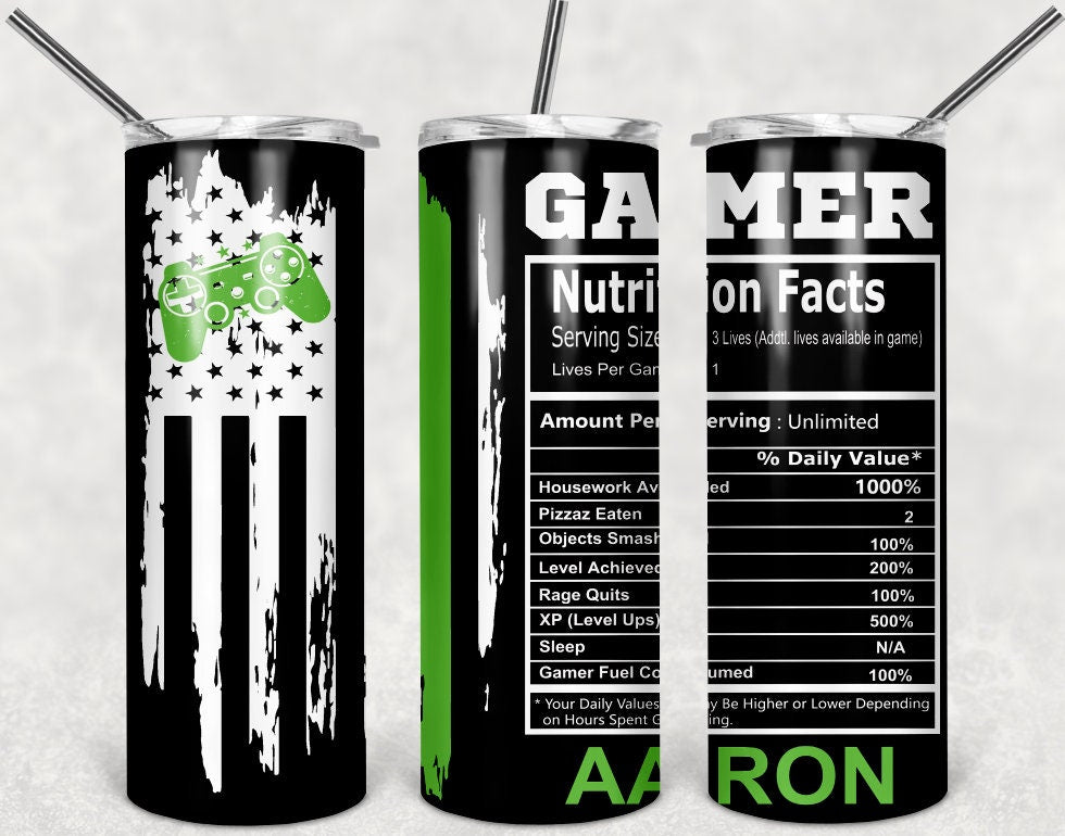 Gamer Black Personalized 20 or 30 oz skinny Tumbler