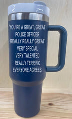 Trump Police Officer 40 oz Stainless Steel Tumbler with Handle, Lid, and Straw