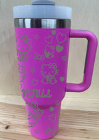 Cartoon Kitty Personalized 40 oz Tumbler, Stainless Steel with Lid & Straw