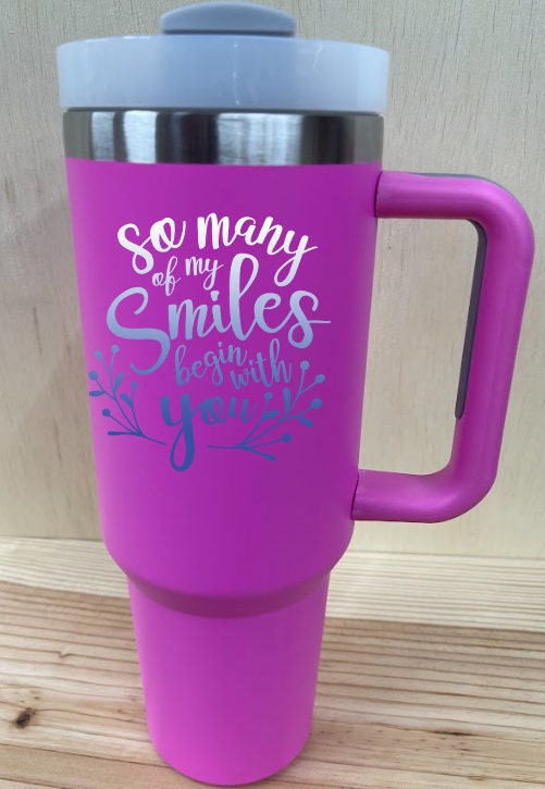 Personalized 40 oz Stainless Steel Tumbler, 'So Many Smiles' Design
