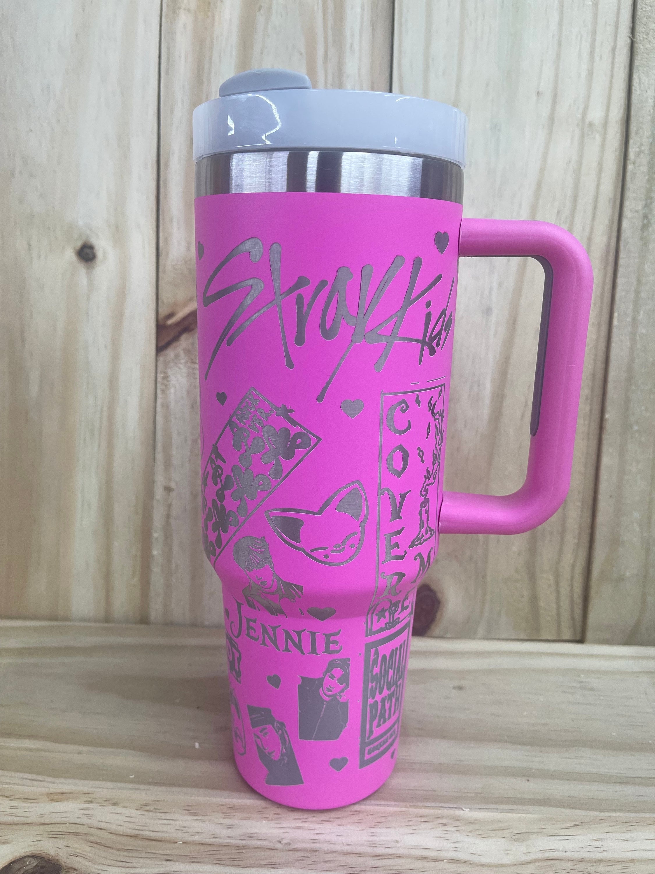 Stray Kids K-Pop Personalized 40 oz Stainless Steel Tumbler with Handle, Lid, and Straw | Stanley Dupe