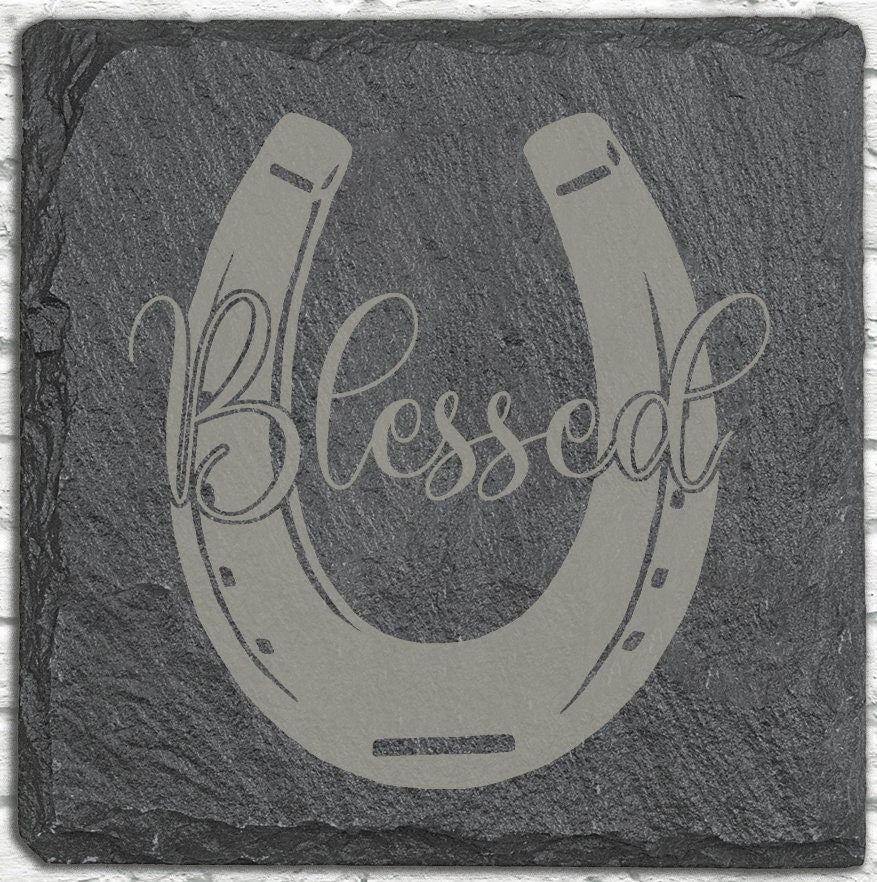 Horseshoe Coasters | Blessed Slate Coasters | Personalized Stone Coasters | Custom Slate Coasters | Drink Coaster | Table Coaster | Gift