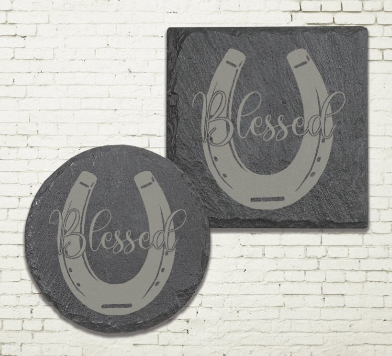 Horseshoe Coasters | Blessed Slate Coasters | Personalized Stone Coasters | Custom Slate Coasters | Drink Coaster | Table Coaster | Gift