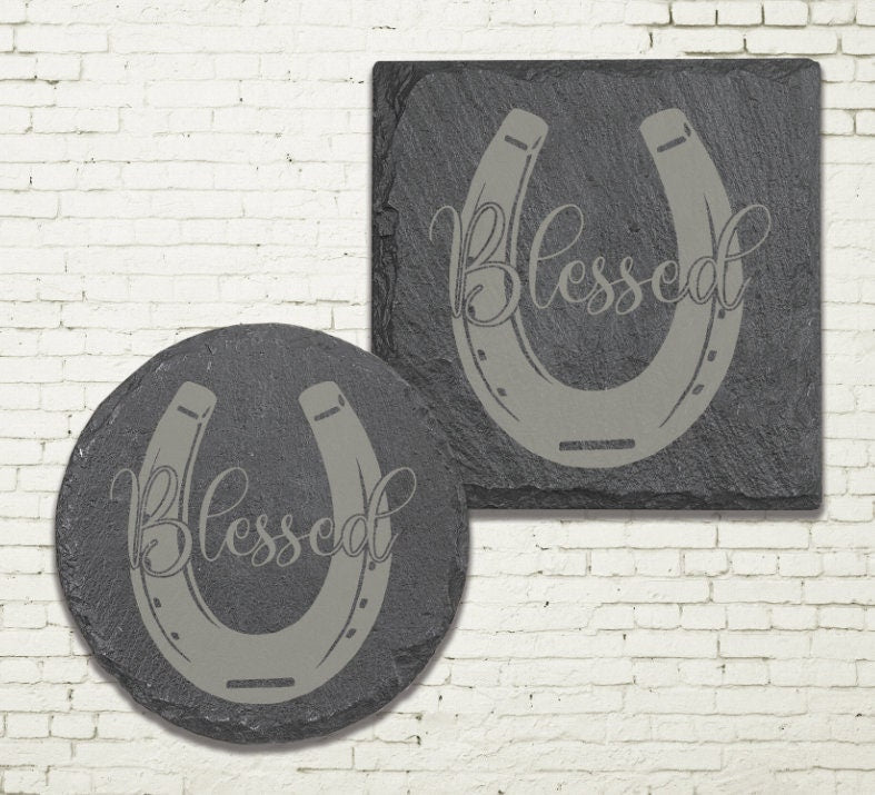 Horseshoe Coasters | Blessed Slate Coasters | Personalized Stone Coasters | Custom Slate Coasters | Drink Coaster | Table Coaster | Gift