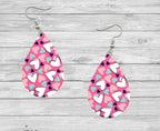 Valentines Pink Doodle Heart Teardrop Earrings / Teardrop Dangle Earrings / Jewelry