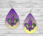 Mardi Gras Purple and Gold Fleur De Lis Teardrop Earrings / Teardrop Dangle Earrings / Jewelry