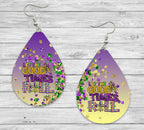 Mardi Gras Let the Good Times Roll Faux Glitter Teardrop Earrings / Teardrop Dangle Earrings / Jewelry