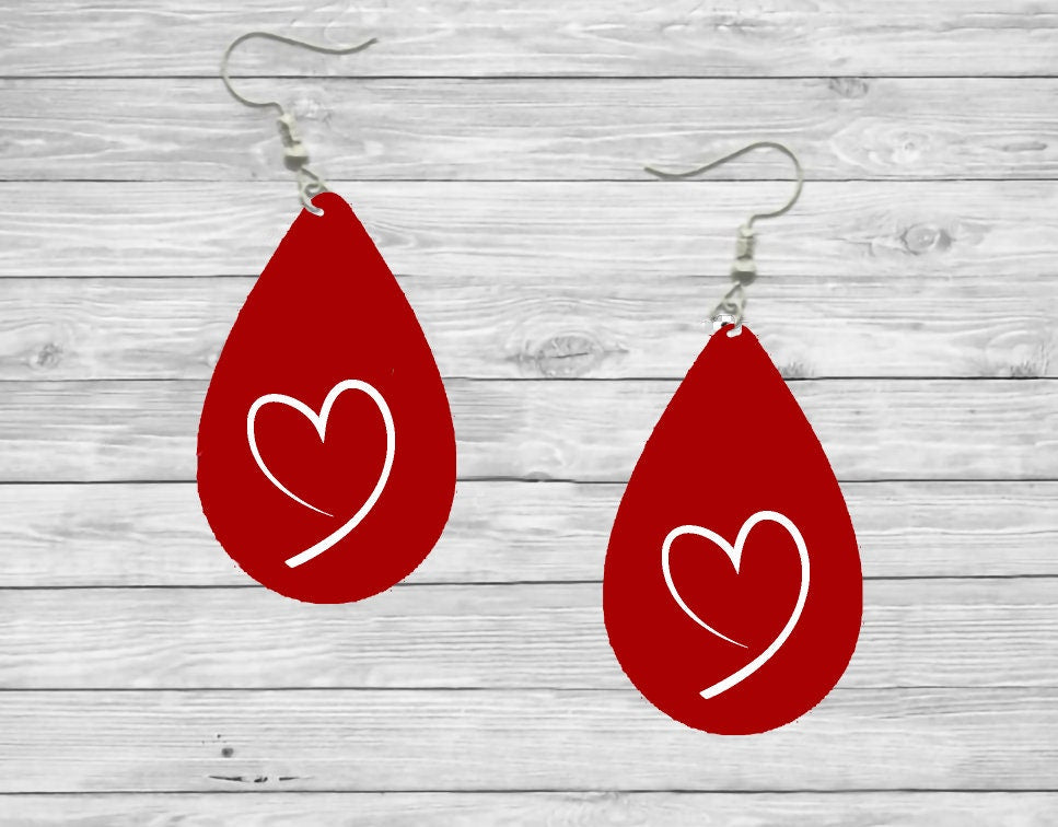 Valentines Red or Pink Simple Heart Teardrop Earrings / Teardrop Dangle Earrings / Jewelry