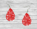 Valentines Red with Words Heart Teardrop Earrings / Teardrop Dangle Earrings / Jewelry