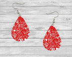 Valentines Red with Words Heart Teardrop Earrings / Teardrop Dangle Earrings / Jewelry