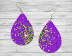 Mardi Gras Faux Glitter Purple or Yellow Teardrop Earrings / Teardrop Dangle Earrings / Jewelry