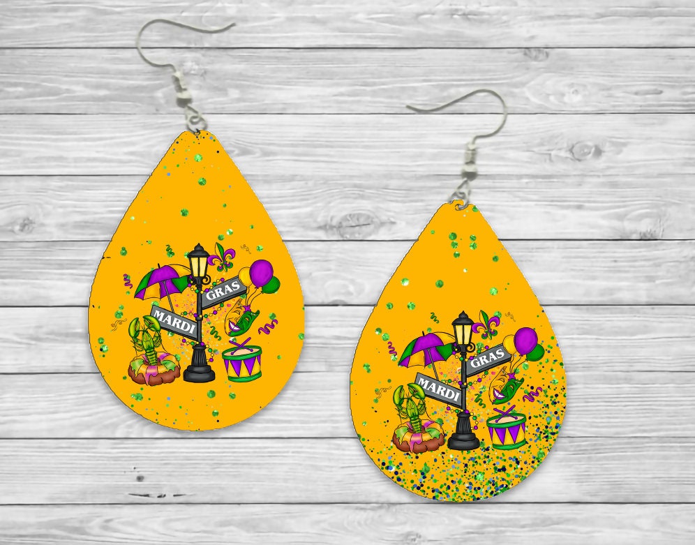 Mardi Gras Yellow Teardrop Earrings / Teardrop Dangle Earrings / Jewelry