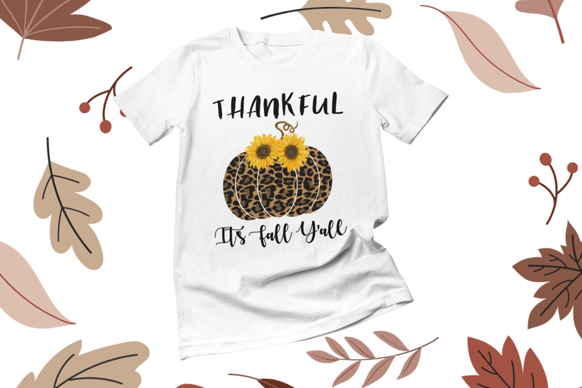 Thankful It’s Fall Y’all - Leopard Pumpkin & Sunflowers T-Shirt

🍂 Welcome Autumn in Style! 🍂

Celebrate the cozy vibes of fall with our "Thankful It’s Fall Y’all" t-shirt! This charming design features a trendy leopard-print pumpkin adorned with vibrant sunflowers, making it the perfect addition to your autumn wardrobe. Ideal for pumpkin patch visits, Thanksgiving gatherings, or simply enjoying a crisp fall day.