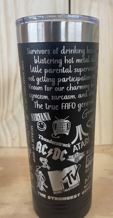 Gen X Memory Lane Tumbler – Personalized Laser Engraved Nostalgia