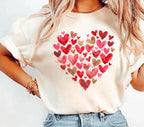 Watercolor Valentine’s Day Heart DTF Transfer | Romantic Red & Gold Hearts Design | Ready-to-Press