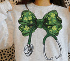St. Patrick's Day Nurse Bow DTF Transfer | Lucky Shamrock Design
