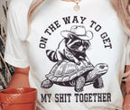 Funny Raccoon Cowboy Riding Turtle DTF Transfer | Ready-to-Press