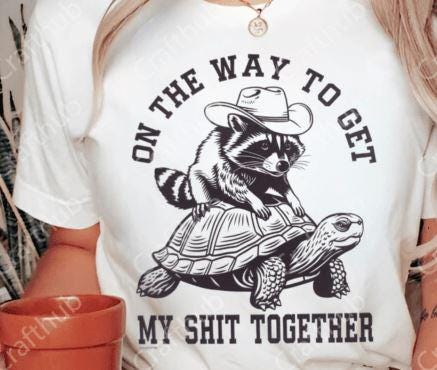 Funny Raccoon Cowboy Riding Turtle DTF Transfer | Ready-to-Press