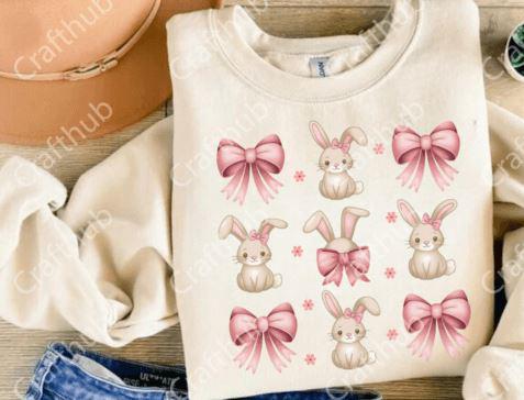 Vintage Easter Bunny DTF Transfer – Coquette Bow Shirt Print